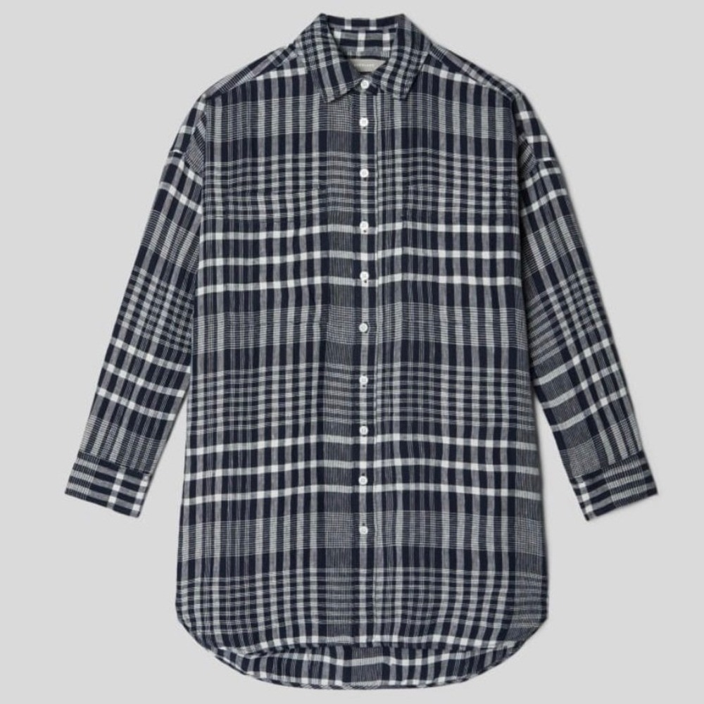 Everlane Women's The Way-Long Linen Shirt Plaid Button Down size‎ L Oversized
